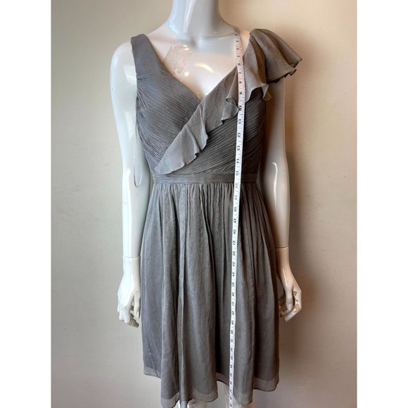 J. Crew Women 100% Silk Serena Mini Skater Dress Rufell Neck Backless Gray 6P - Picture 3 of 9